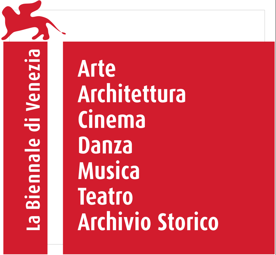 logo della Biennale di Venezia-immagine rossa con scritte e leone alato